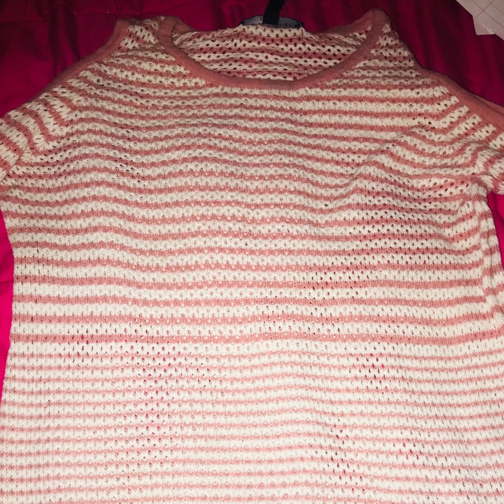 Pink and white off the shoulders shirt